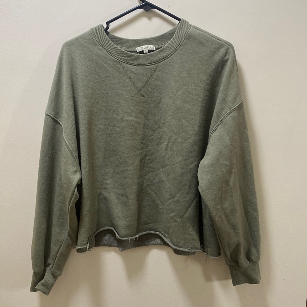 Z Supply Sage Green Cropped Raw Hem Sweater